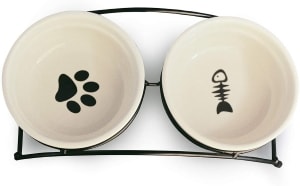 Dog Feeder Double Ceramic Bowls