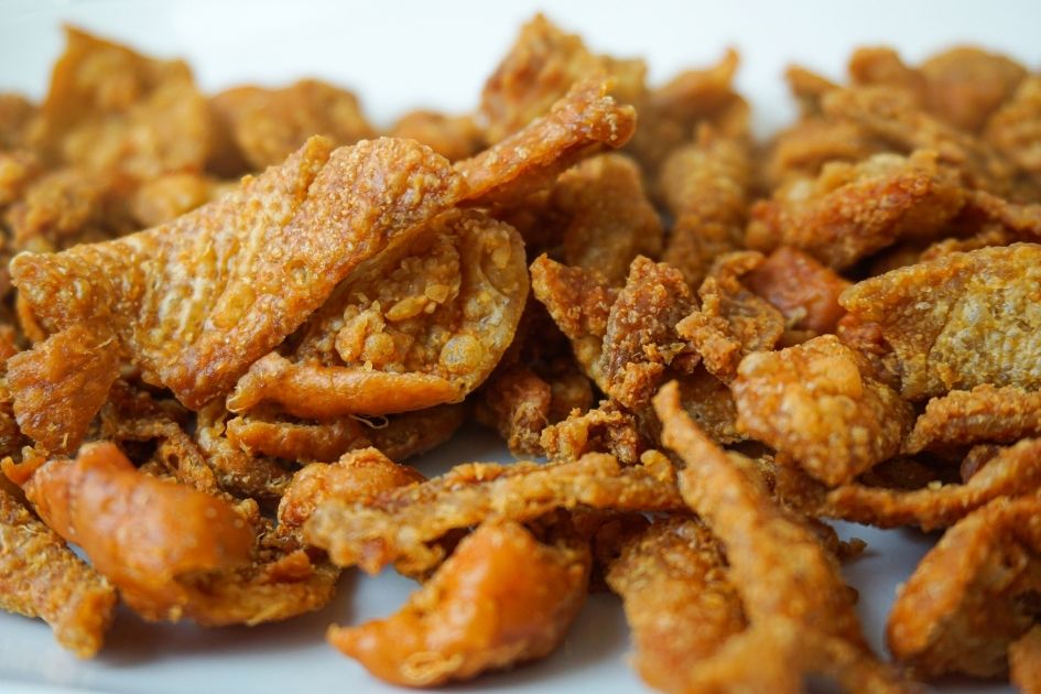 Close Up of Spiced and Fried Chicken Skin