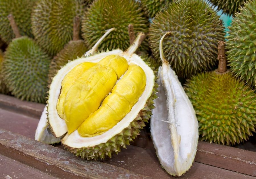 Durian Fruit Cut Open on Display