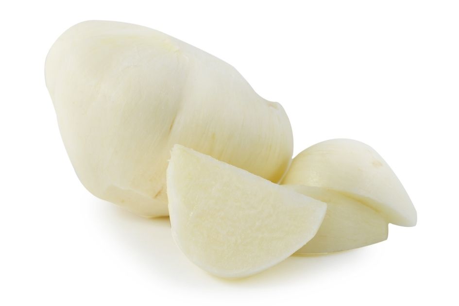 Jicama Root Vegetable Flesh on White Background