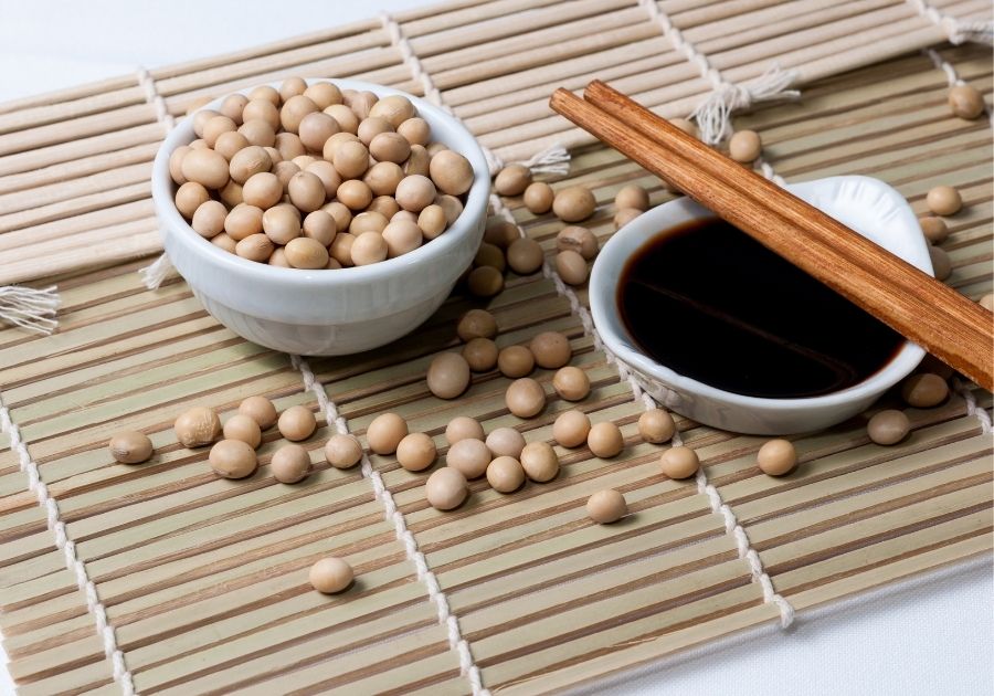Soy Sauce with Soy Beans in Plates