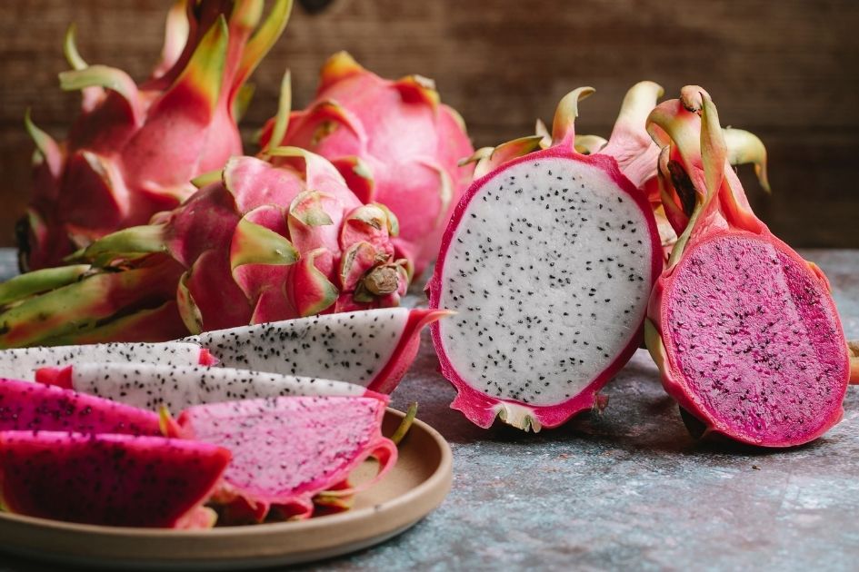 White and Pink Dragon Fruit Sliced